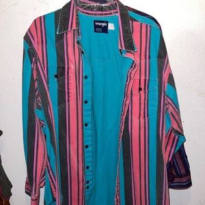 Vintage Wrangler Turquoise and Pink Pearl Snap